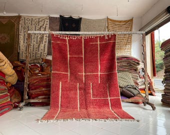 Op maat gemaakt rood Marokkaans tapijt - handgemaakte getufte wollen Beni Ourain Marokkaanse tapijten 8 x 10
