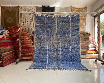 Custom Blue Jeans Moroccan Rug - Wool Berber Morrocan 8x10 Rugs for Living Room