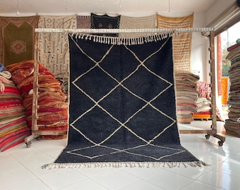 Custom Dark Blue Moroccan Rug - Wool Berber Morrocan 8x10 Rugs for Living Room