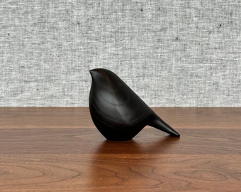 Black Oak Wooden Bird Sculpture: Minimalist Home Decor