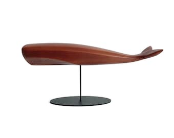 Oak Wood Whale Sculpture on Stand: Handmade Minimalist Decor
