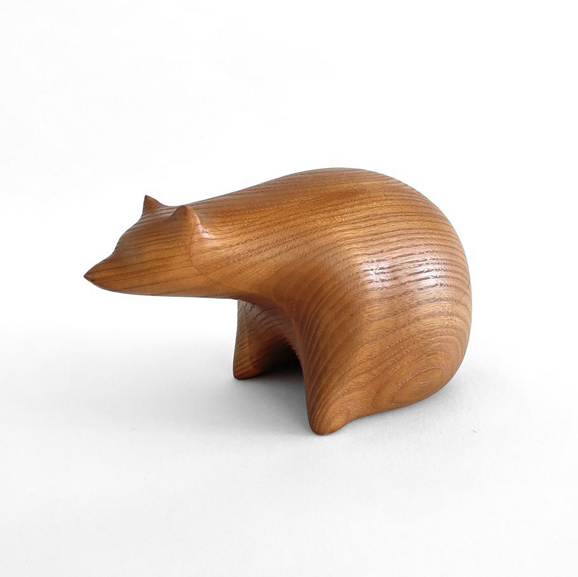 Handmade Oak Wooden Bear Sculpture: Brown & Black Figurine