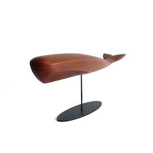 Oak Wood Moby Dick Sculpture: Sperm Whale Statue on Stand