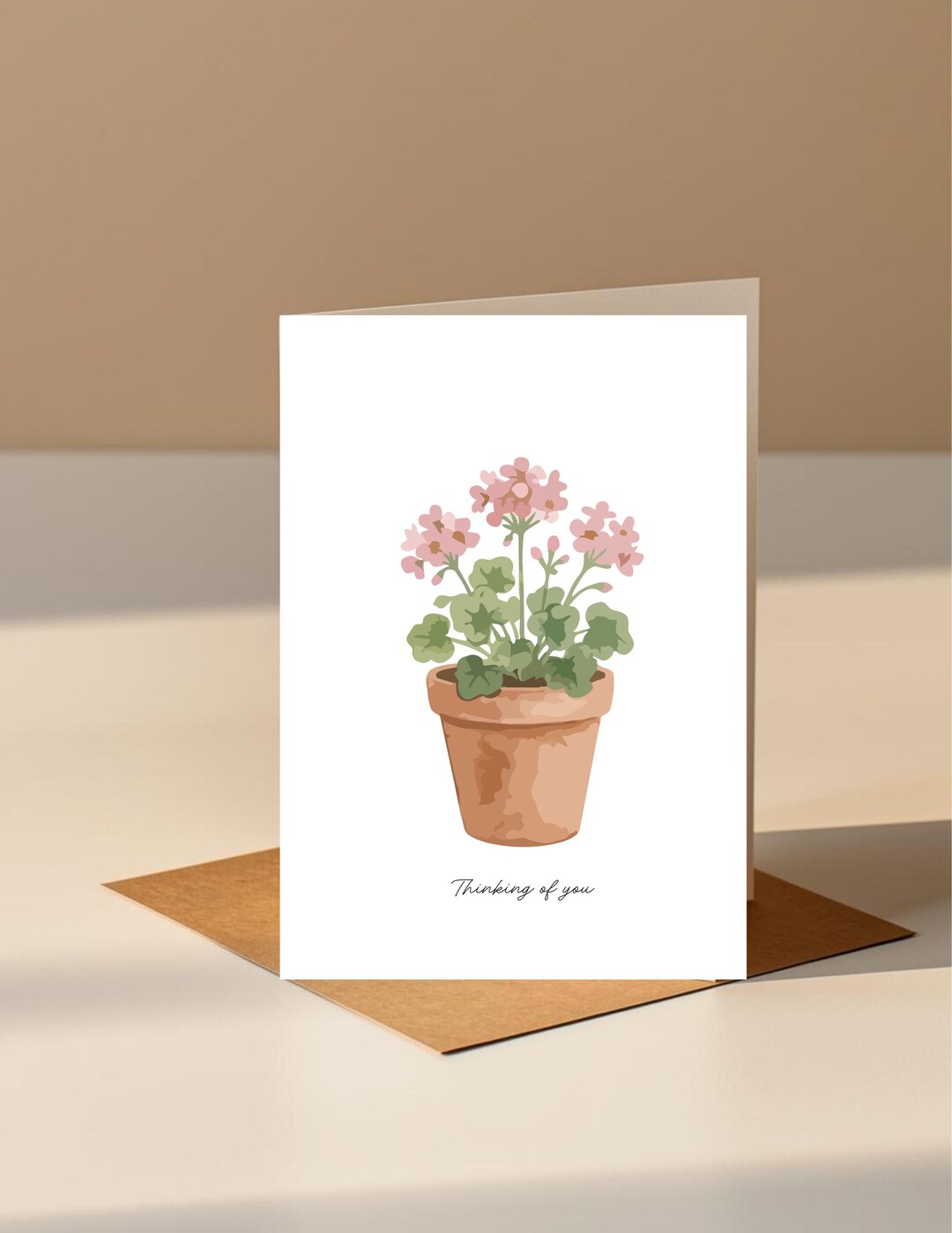 Thinking of You Card | Pink Geranium Flower Printable Greeting (digital ...