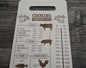COOKING TEMPERATURES SIGN laser engraved 3mm birch plywood can be personalised