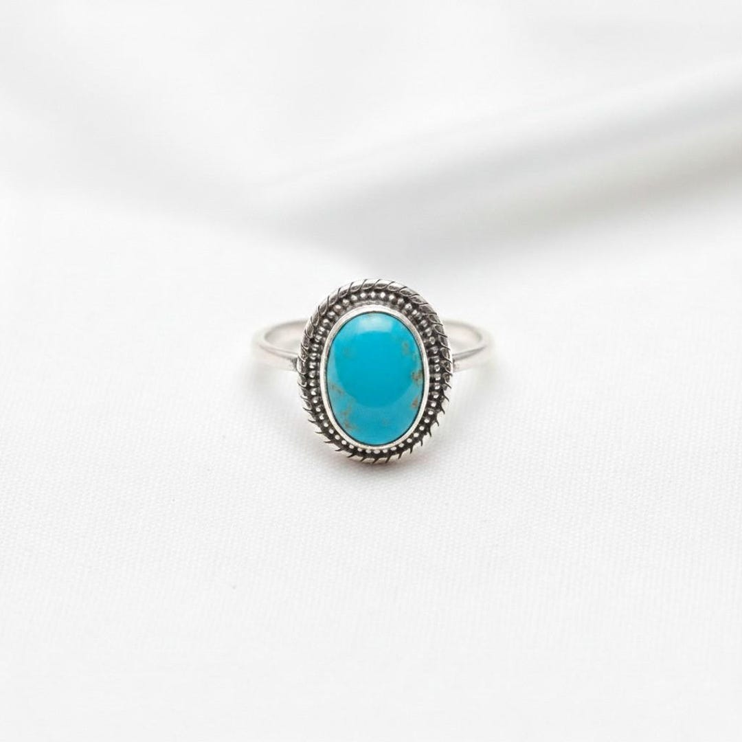 Sleeping Beauty Turquoise Ring: Oval Sterling Silver Band - Etsy
