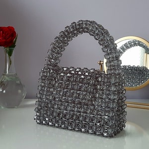 anthracite crystal clutch bag, beaded evening bag, beaded bag, crystal handbag, beaded clutch bag, transparent clutch bag, acrylic clutch