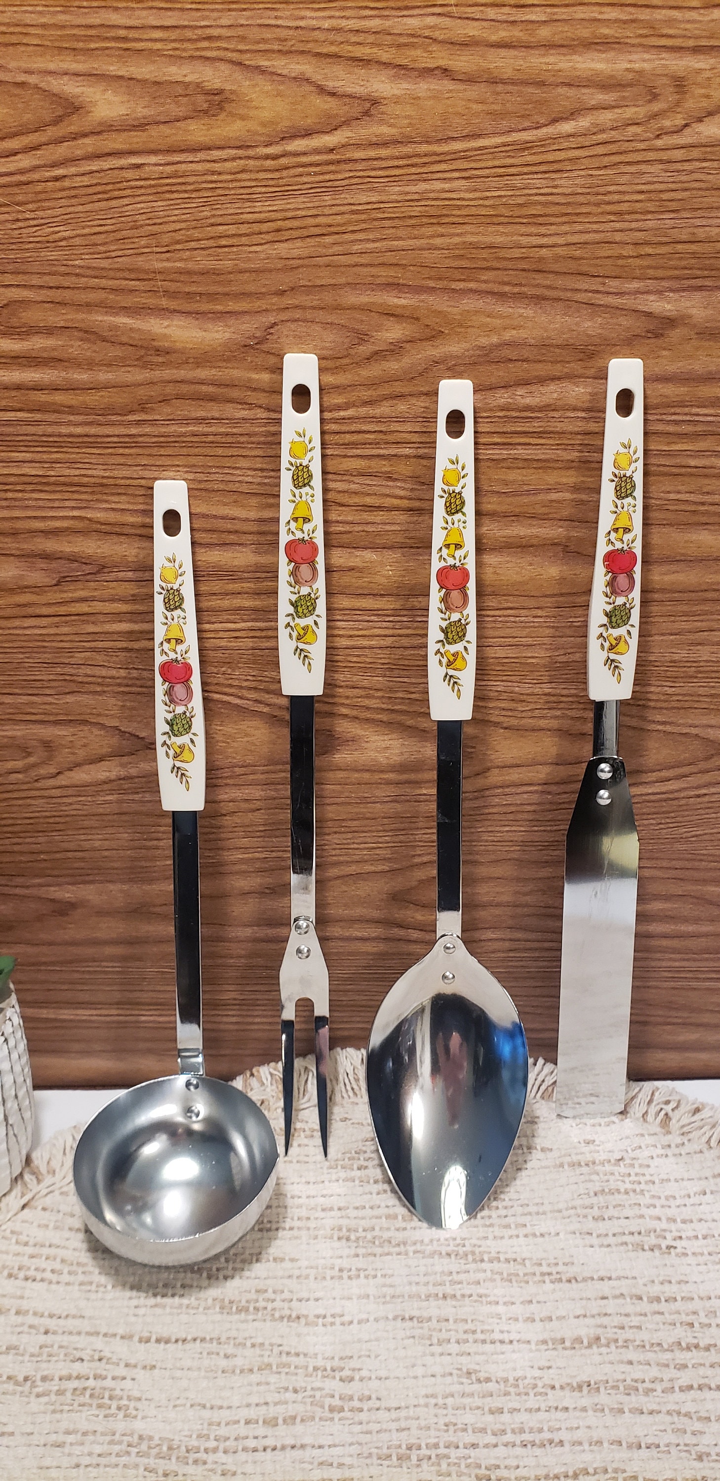 3 Vintage Spice Of Life Kitchen Utensil Set Serving Spoon Serving Fork &  Spatula
