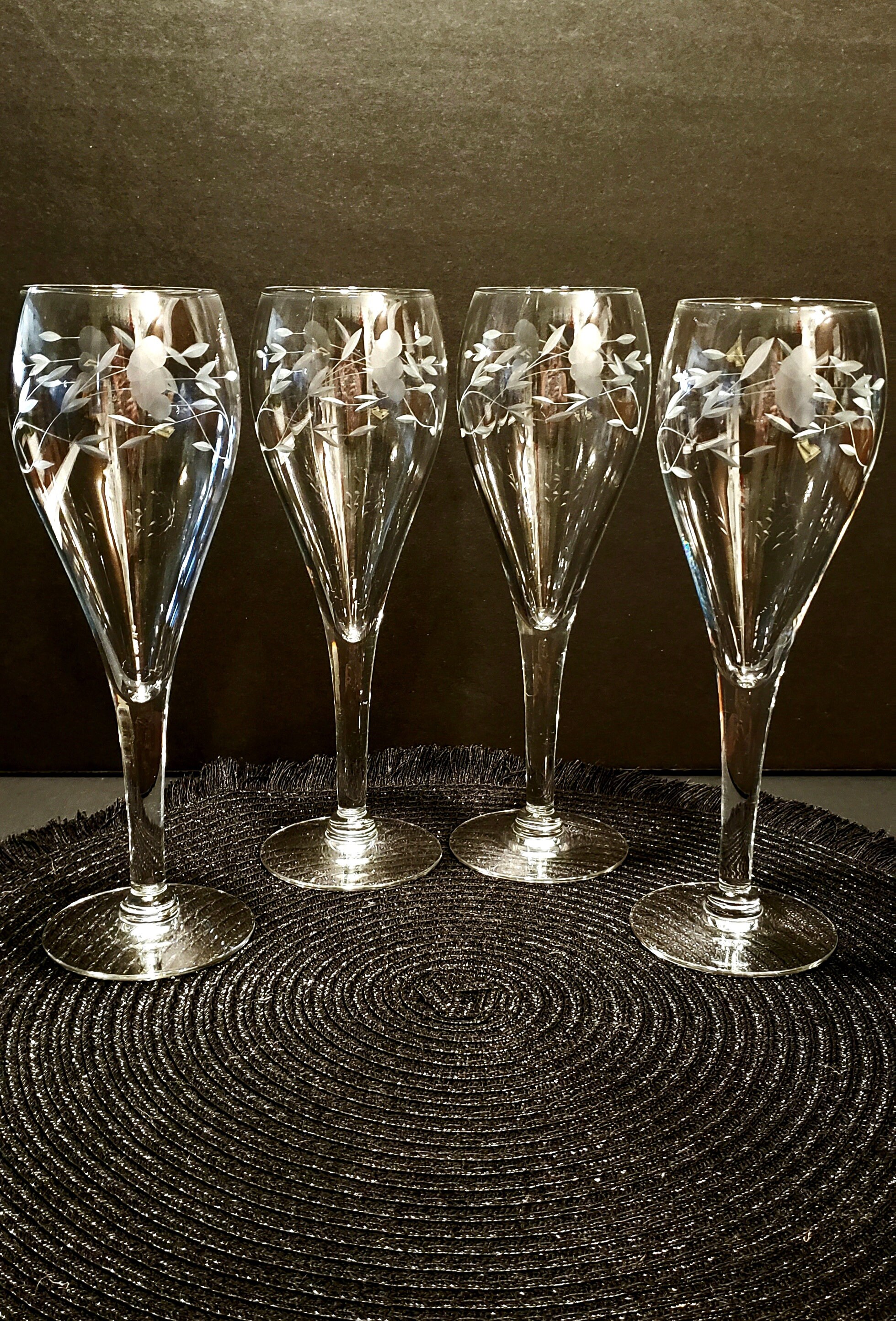 4 Princess House Crystal Heritage Etch 6 Oz Tulip Champagne Flutes Glasses  #432