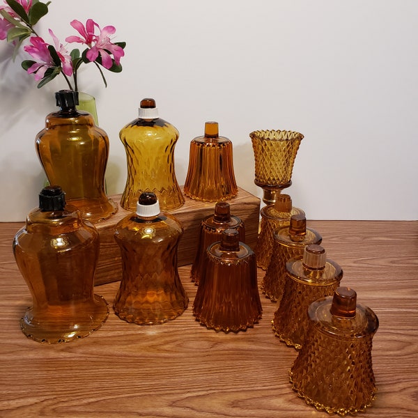 Vintage Amber Glass Peg Votive Holder Cups