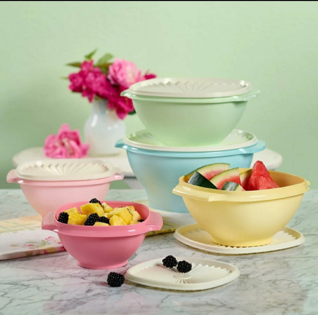 Pair of Large Vintage Tupperware Bowls with Lids