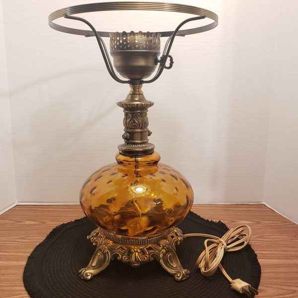 Vintage Amber Glass Hollywood Regency GWTW Parlor Lamp