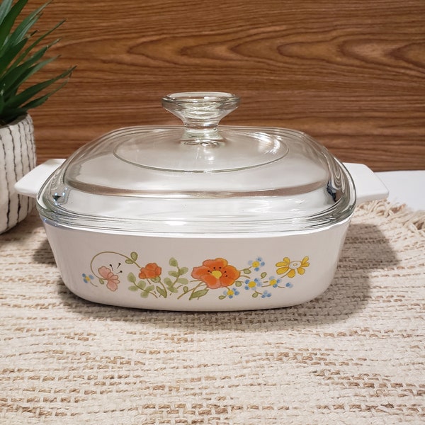 Vintage Corning Ware 1977-1979 Wildflower 1qt A-1-B Casserole Dish with Pyrex Lid