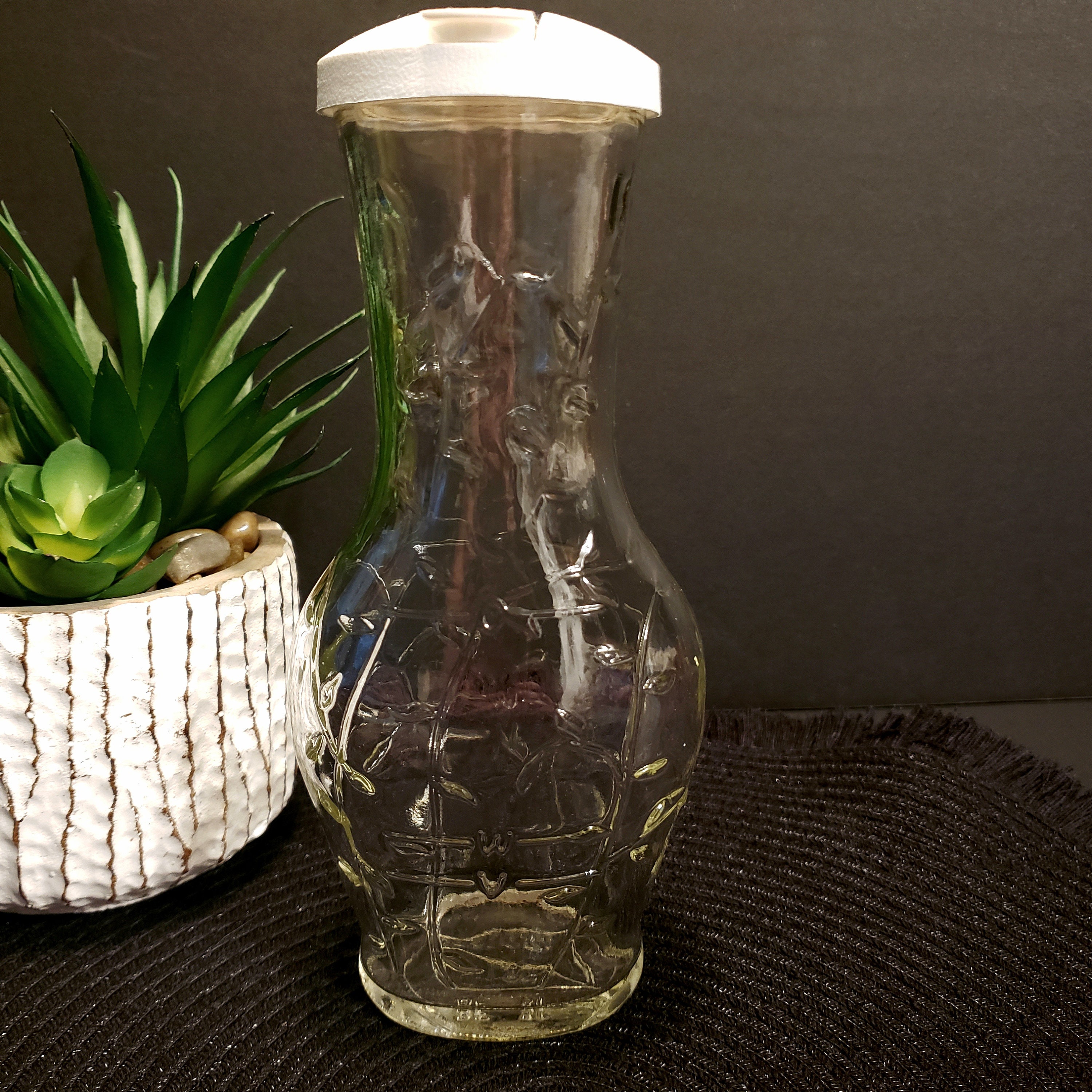 Vintage GOOD SEASONS Salad Dressing Glass Cruet With Embossed Vines 