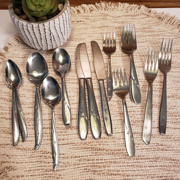 Various Vintage MCM Atomic Starburst Flatware Sppons Forks Knives