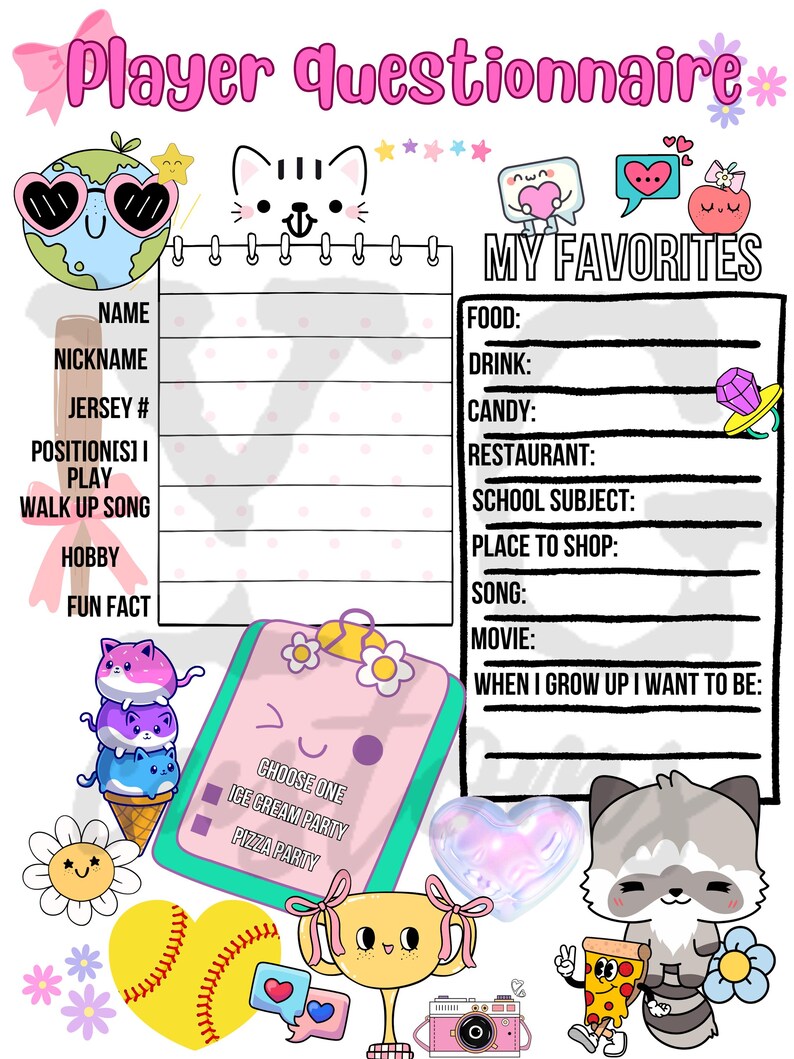 Girly Player Questionnaire | Softball | Team Mom | Youth | Team Sports ...