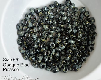 Miyuki 6/0 Glass Seed Beads - #4511 Black Picasso - 30 grams - 50 grams