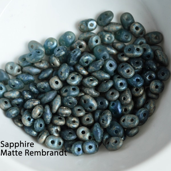 Sapphire Matte Rembrandt Super Duo Beads.  10 grams, 20 grams, 30 grams -  Matubo Czech Glass 2 hole beads.