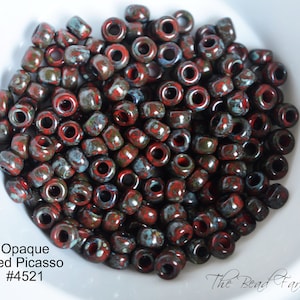 Miyuki 6/0 Glass Seed Beads - Opaque Red Picasso #4521  15 grams- 30 grams- 50 grams