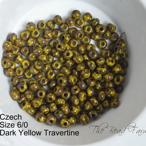 Czech Preciosa  6/0 Glass Seed Beads - Dark Yellow Travertine.  15 grams - 30 grams - 50 grams