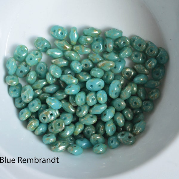 Turquoise Blue Rembrandt Super Duo Beads.  22.5 grams in 5" Tube of Matubo Czech Glass 2 hole beads.