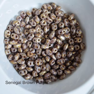 Chalk Senegal Brown Purple Super Duo Beads.  Matubo Czech Glass 2 hole beads. 20 grams - 30 grams - 50 grams
