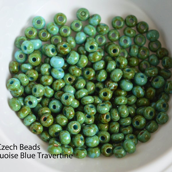 Czech Preciosa  6/0 Glass Seed Beads - Turquoise Blue Travertine