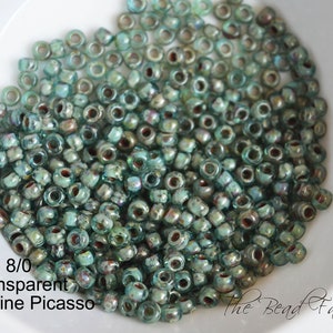 Miyuki 8/0 Glass Seed Beads - #4506 Transparent Olivine Picasso.  15 grams - 30 grams- 50 grams