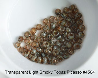 Miyuki 6/0 Glass Seed Beads - #4505 Transparent Light Smoky Topaz Picasso