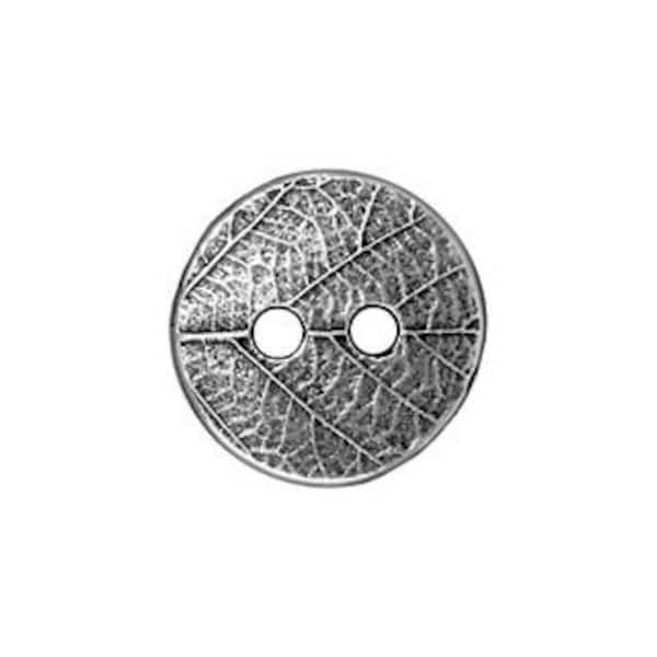Tierracast Antiqued Pewter 17mm Button with Leaf Motif.  Button Clasp for Wrap Bracelet.  Jewelry Findings and Supplies
