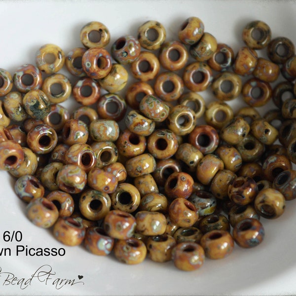 Miyuki 6/0 Glass Seed Beads - Opaque Brown Picasso #4517