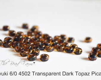Miyuki 6/0 Glass Seed Beads - Transparent Dark Topaz Picasso 4502   30 grams - 50 grams