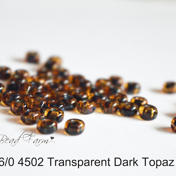 Miyuki 6/0 Glass Seed Beads - Transparent Dark Topaz Picasso 4502