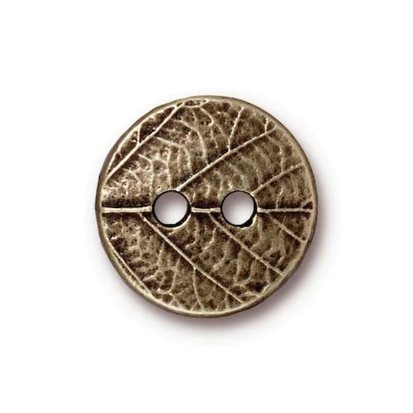 Tierracast Antique Bronze 17mm Pewter Button with Leaf Motif.  Button Clasp for Wrap Bracelet.  Jewelry Findings and Supplies