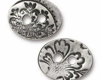 Tierracast Antiqued Pewter 17mm Button Jardin Floral Design.  Button Clasp for Wrap Bracelet.  Jewelry Findings and Supplies
