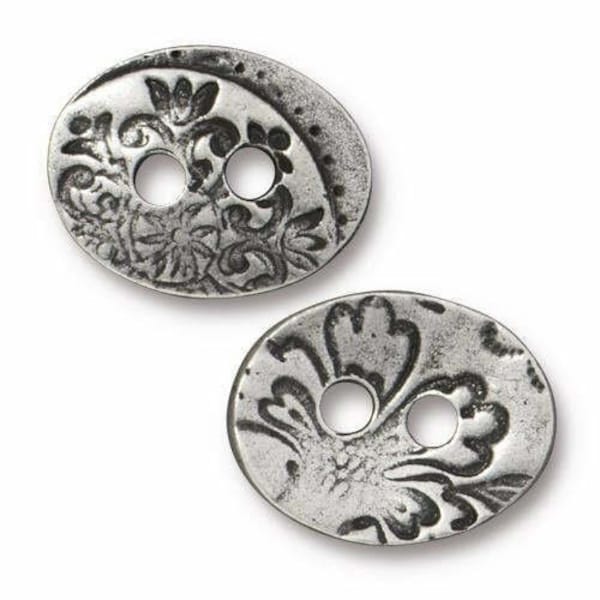 Tierracast Antiqued Pewter 17mm Button Jardin Floral Design.  Button Clasp for Wrap Bracelet.  Jewelry Findings and Supplies