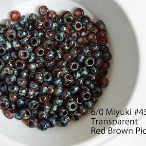 Miyuki 6/0 Glass Seed Beads - Transparent Red Brown Picasso #4503  15 grams - 30 grams - 50 grams