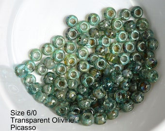 Miyuki 6/0 Glass Seed Beads - #4506 - Transparent Seafoam Picasso - 30 grams- 50 grams