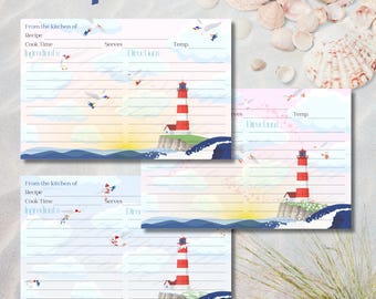 Lighthouse Themed 4x6 Recipe Cards