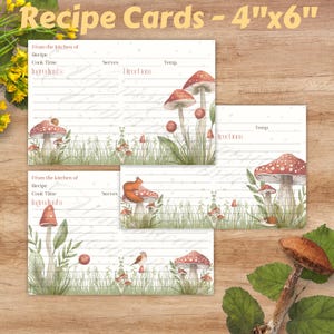 Mushroom Themed 4x6 Recipe Cards