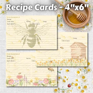 Tarjetas de recetas de 4x6 con temática de abejas