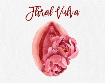 Floral Vulva Watercolor Clipart, Anatomy Art PNG Files (Commercial Use)