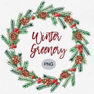 Watercolor Christmas Wreath Clipart: Hand Painted PNG (Commercial Use)