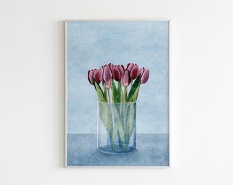 Tulips in Vase Watercolor Print: Hand-Painted Floral Art (Digital Download)