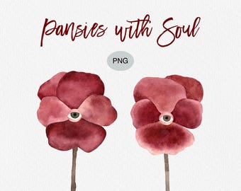 Pansies with Soul: Watercolor Clipart Set (PNG Files)