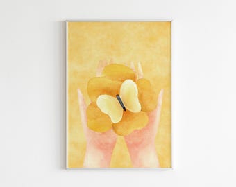 Butterfly Flower Watercolor Print: Joyful Hands Art (Digital Download)