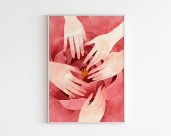 Hands and Flower Watercolor Art Print: Emotional Symbolic Wall Poster (Digital Download)
