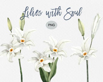 Lilies with Soul: Watercolor Clipart Set (PNG Files)