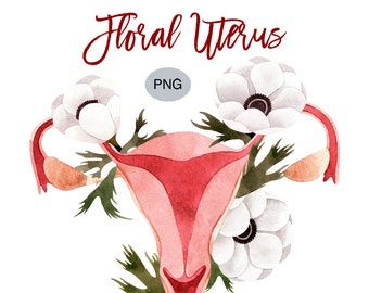 Floral Uterus Watercolor Clipart, Female Anatomy Art (Digital Download)