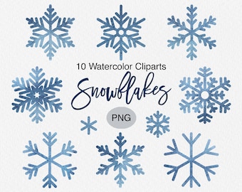 Watercolor Snowflake Clipart: Blue Winter Snowflakes (PNG)